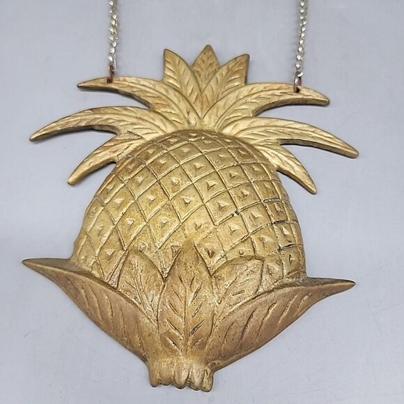 VINTAGE Solid Brass Pineapple Fruit Welcome Sign Door Hanging Plaque MCM Decor - Picture 3 of 5